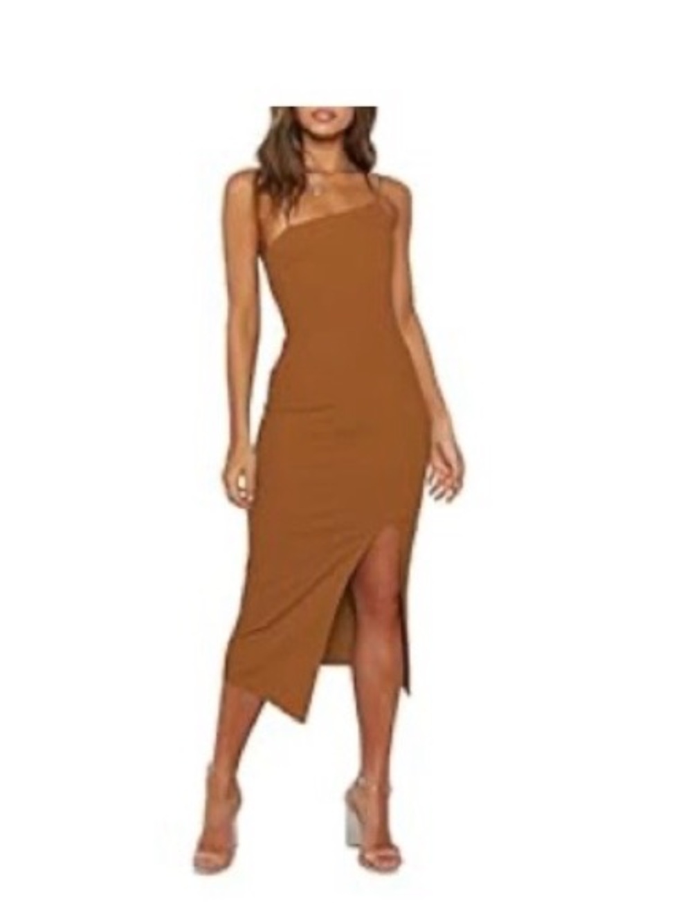 One-Shoulder Midi Dress in Rust Orange (Never Worn)